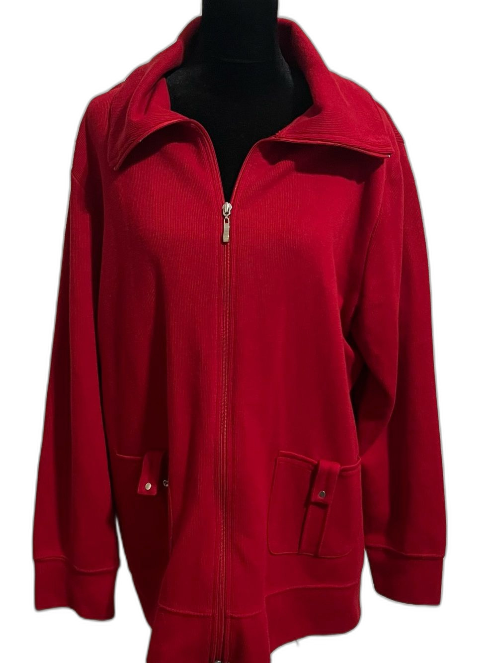 Karen Scott Sport Women’s Red Full Zip Jacket High Collar Pockets XL